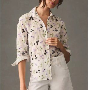Anthropologie Maeve Embroidered Buttondown Blouse Floral - 2X
